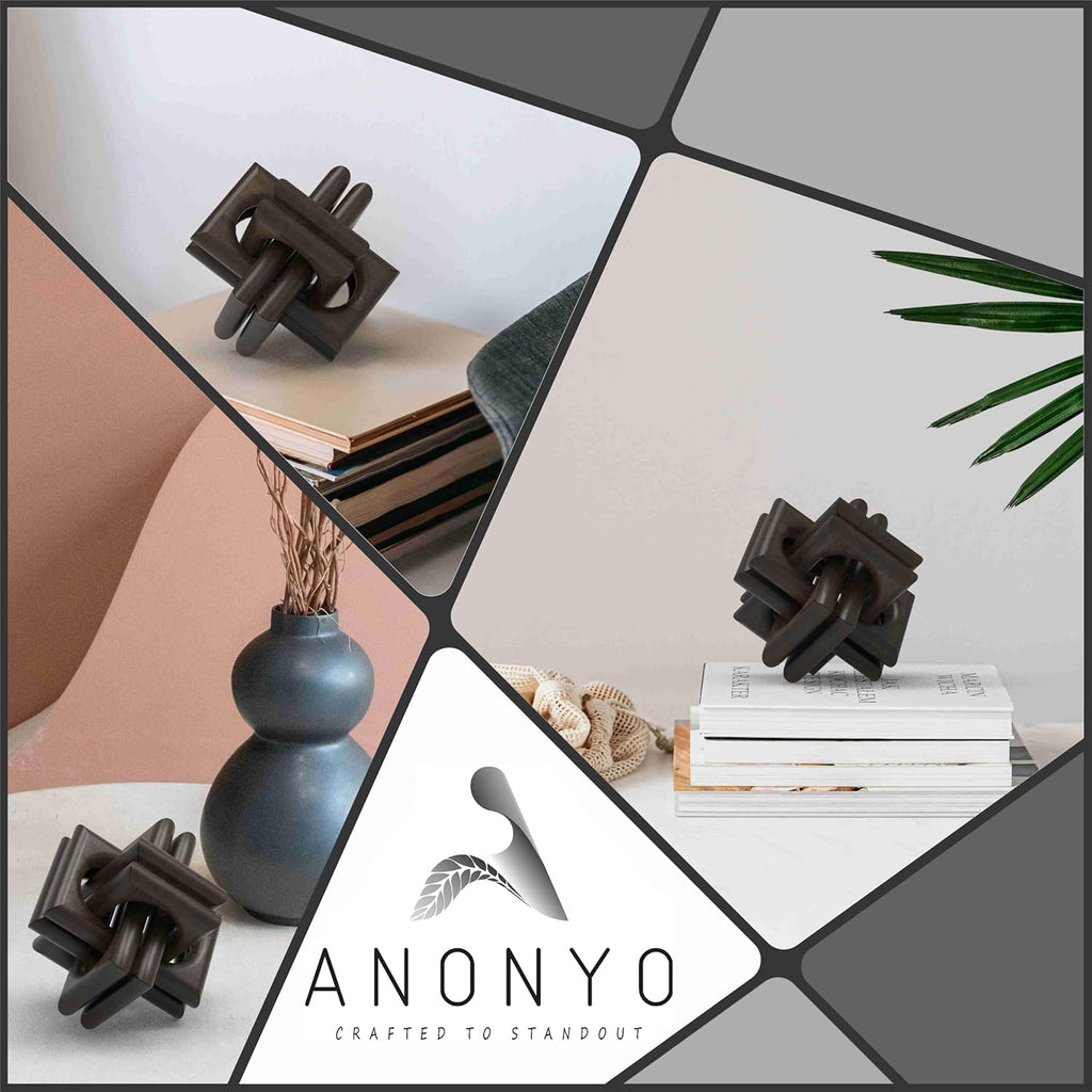 Wood Knot Entry Table for Living Room – Boho 6 Link Interlock Coffee Table, Handcrafted Mango Wood Console Shelf, Modern Farmhouse Home Decor (Black)