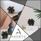 Wood Knot Entry Table for Living Room – Boho 6 Link Interlock Coffee Table, Handcrafted Mango Wood Console Shelf, Modern Farmhouse Home Decor (Black)