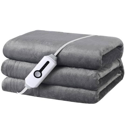 Electric Heated Blanket 72" x 84" Full Size Flannel Fabric with 4 Heating Levels & 10 Hours Auto Shut Off, Breathable Warm and Washable for Soft and Bed - Light Grey