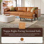 POLY & BARK Napa Leather Couch – Right-Facing Sectional Leather Sofa - Tufted Back Full Grain Leather Couch with Feather-Down Topper On Seating Surfaces – Pure-Aniline Italian Leather – Cognac Tan