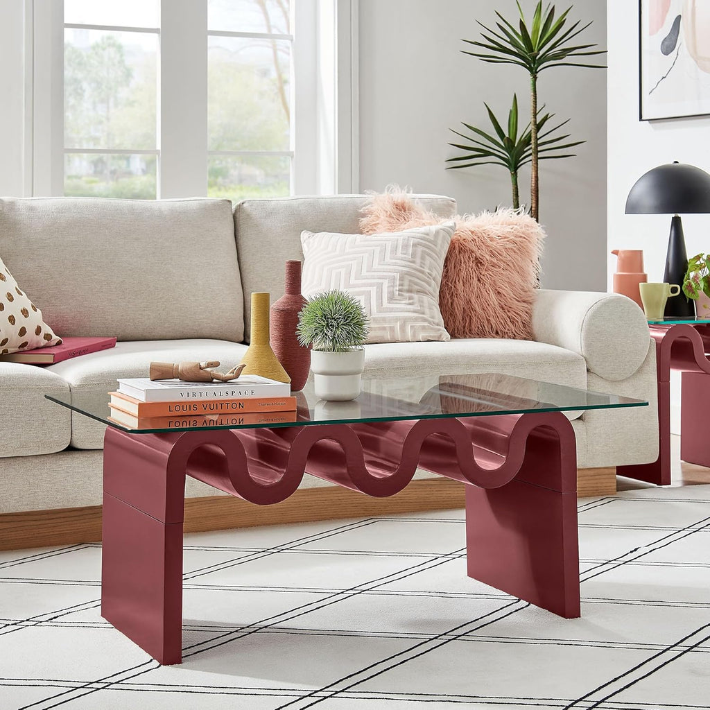 Modway Ondine Glass and Wood Coffee Table in Spiced Apple