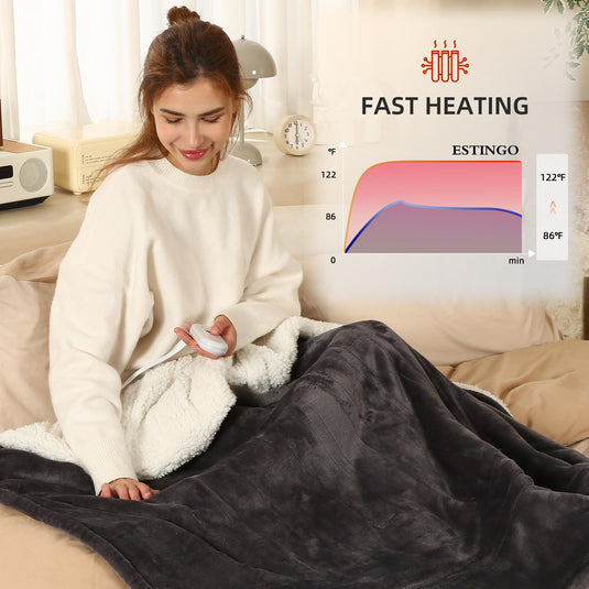 Electric Throw Blanket Heated Blanket Throw with 5 Heating Levels & 4 Hours Auto Off, 50"x60" Heated Throw Blanket with ETL & FCC Certification for Home Office, Machine Washable, Dark Gray