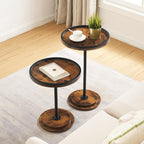 HOOBRO Small Coffee Table Set of 2, Round Coffee Side Table with Wooden Pedestal, Modern Accent End Tables for Living Room, Bedroom, Rustic Brown BF170BZ01