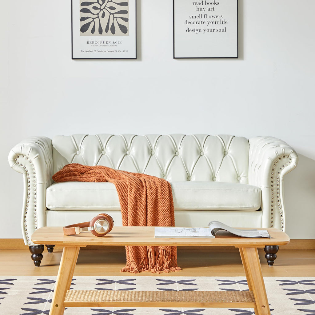 Chesterfield Sofa Velvet, Modern Tufted Couch 3 Seater with Rolled Arms and Nailhead for Living Room, Bedroom, Office, Apartment (Mango)