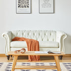 Chesterfield Sofa Velvet, Modern Tufted Couch 3 Seater with Rolled Arms and Nailhead for Living Room, Bedroom, Office, Apartment (Mango)