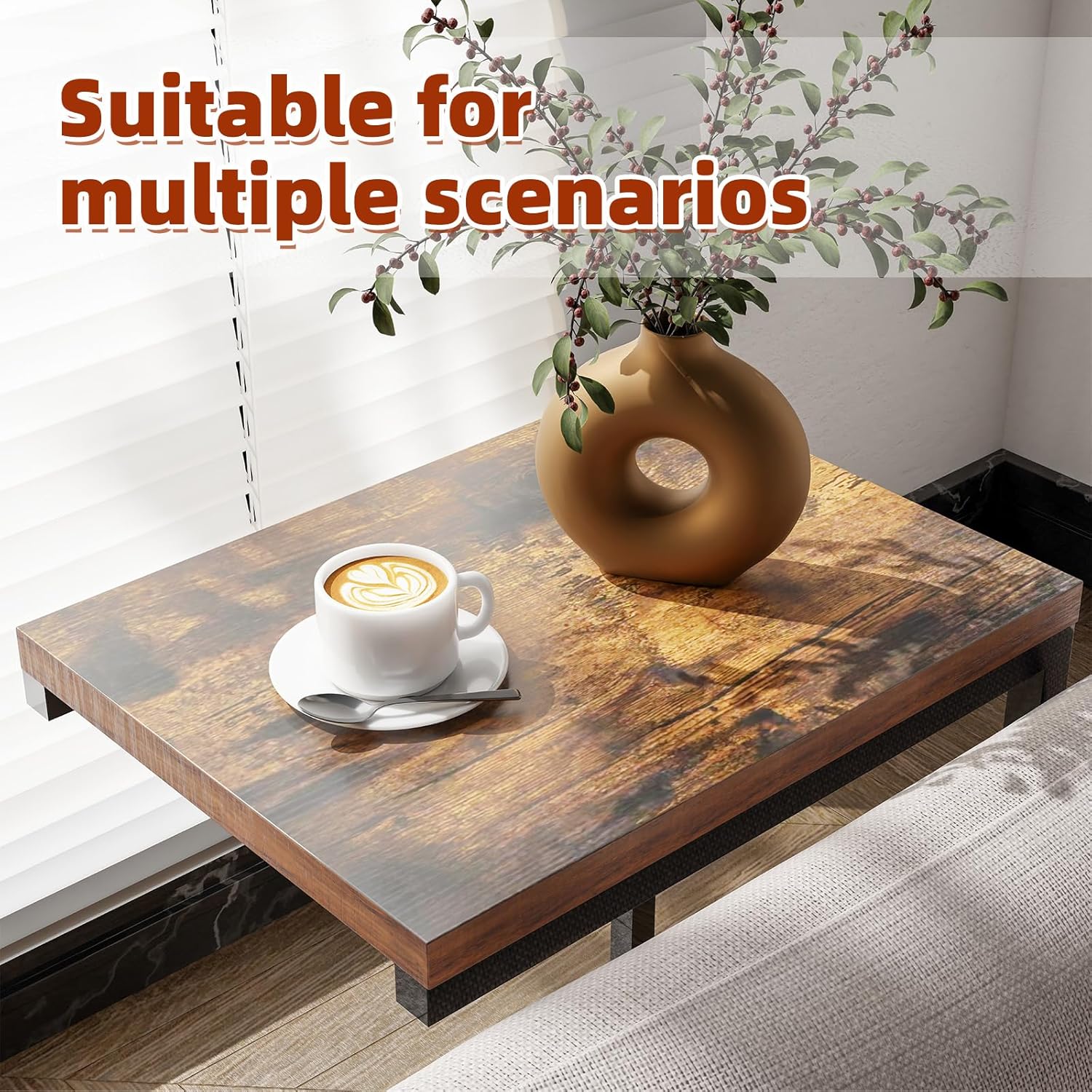 Simple Trending C Shaped End Table, Side Table for Couch, Small Sofa Table TV Tray with Metal Frame for Living Room, Bedroom, Rustic Brown