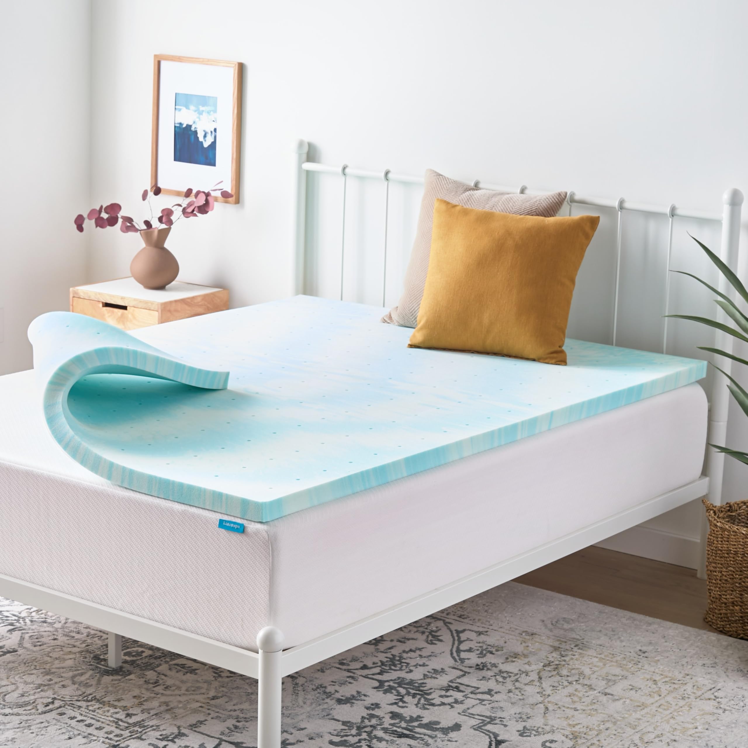 Linenspa Memory Foam Mattress Topper, Queen Size - 2 Inch Gel Infused Memory Foam - Plush Feel - Cooling and Pressure Relieving - CertiPUR Certified