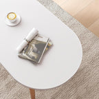 Oval Coffee Table Low Table with 4 Solid Wood Sturdy Legs, Floor Table Desk for Sitting on The Floor, Storage and Living Room Furniture (White)