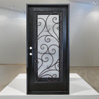 Porte d'entrée extérieure composite en polyuréthane résistante aux dommages environnementaux 36" x 80", fenêtre en verre trempé ouvrable, battant unique à droite s'ouvrant vers l'intérieur, espresso FR08