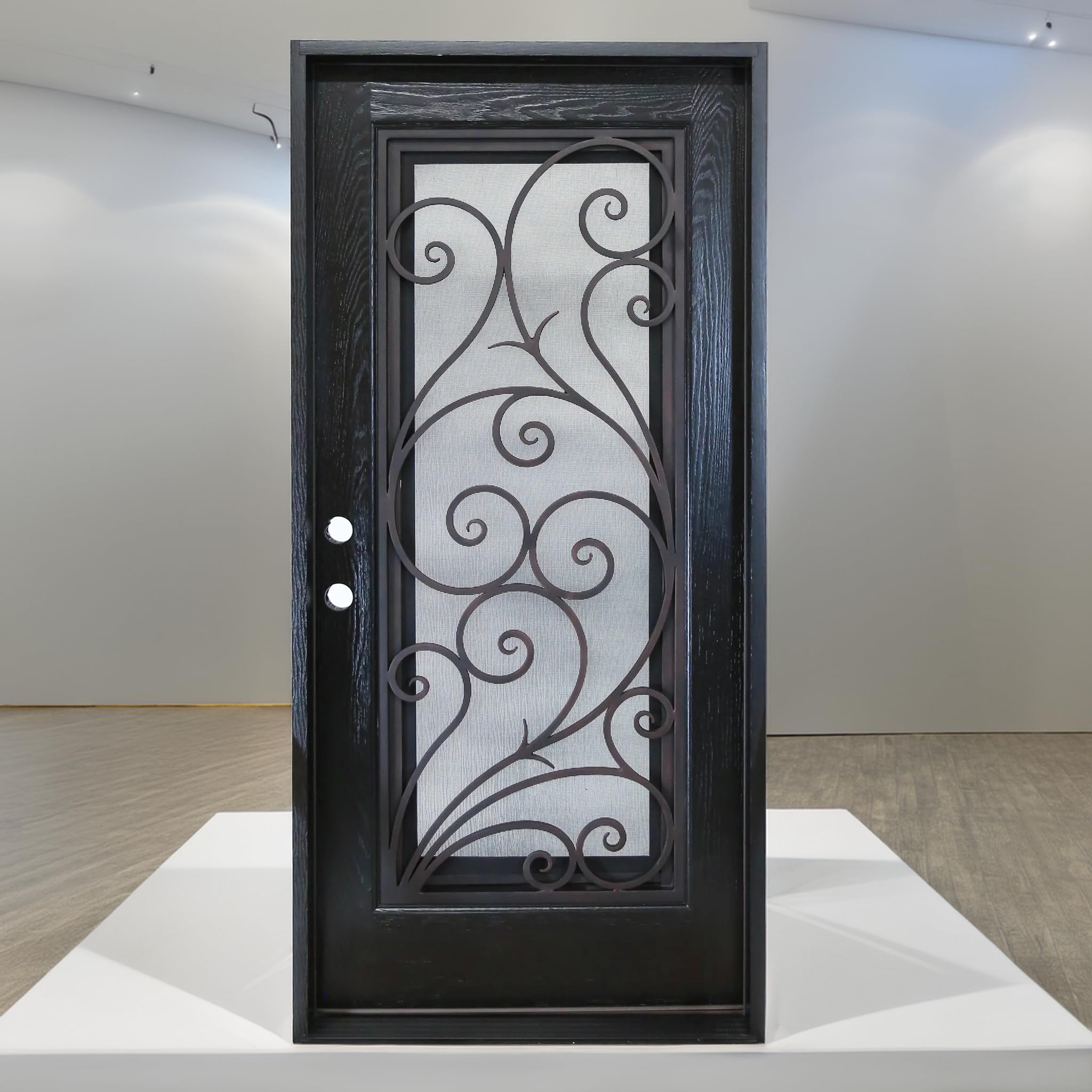 Porte d'entrée extérieure composite en polyuréthane résistante aux dommages environnementaux 36" x 80", fenêtre en verre trempé ouvrable, battant unique à droite s'ouvrant vers l'intérieur, espresso FR08