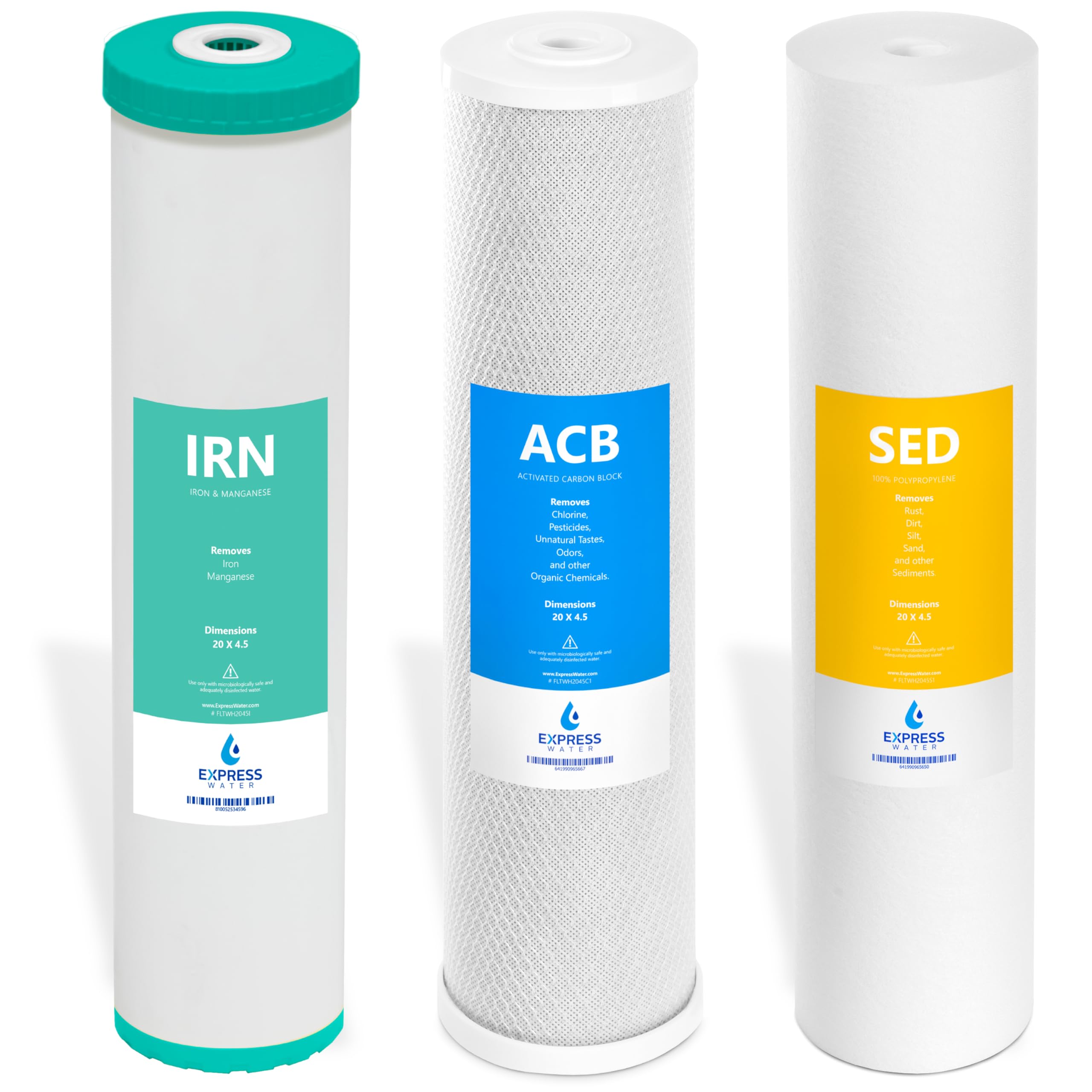 Express Water Whole House Heavy Metal Water Filter Set – 3 Stage Water Filtration Replacement Kit – Sediment, Carbon Block, KDF High Capacity Cartridge Filters – 5 Micron Water Filter 4.5” x 20” inch
