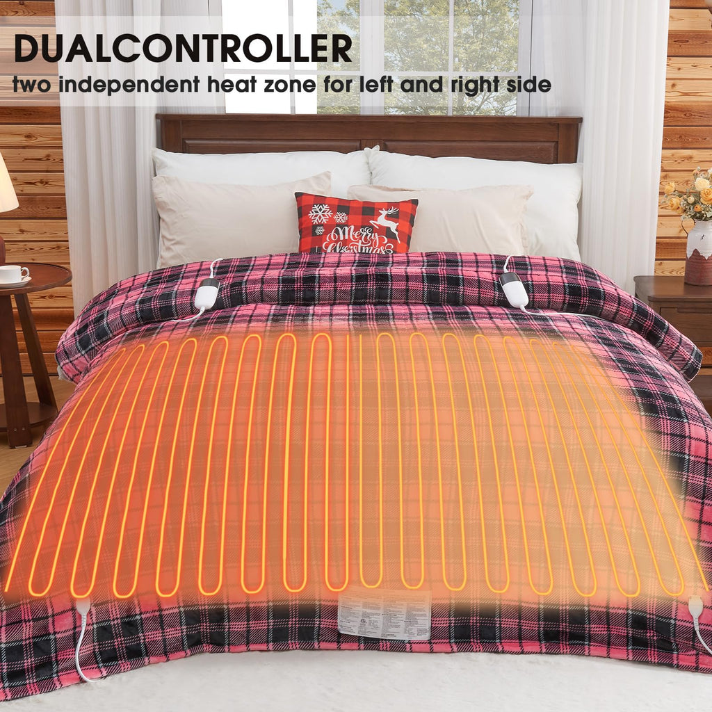 Elektrisch verwarmd deken, 50X60, verwarmingsdeken met 10 verwarmingsniveaus/8 uur automatische uitschakeling, marineblauw geruit Sherpa-dekenverwarmer voor volwassenen, wasbaar deken cadeau voor bank bed kantoor, ETL