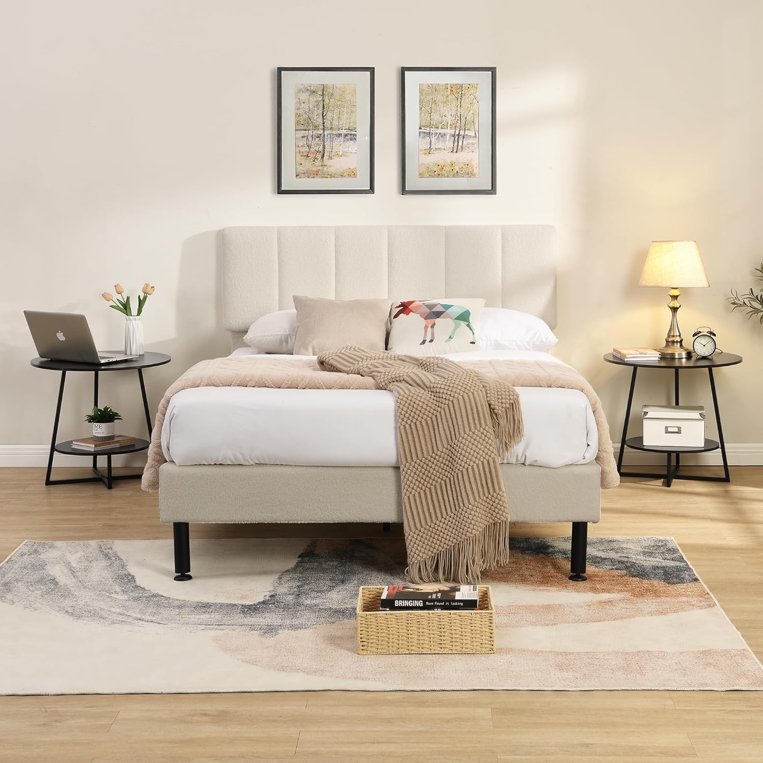 D&H FURNIMMT 20" Living Room Side Table for Small Spaces, 2 Tier Wood Top Round End Tables with Storage Shelf, Accent Sofa Table for Bedroom, Office, Sunroom, Balcony, Black