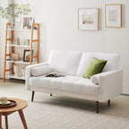 Vonanda Faux Leather Sofa Couch, Mid-Century 73 Inch 3 Seater Leather Couch with Hand-Stitched Comfort Cushion and Bolster Pillows for Living Room,Elegant Cognac Tan