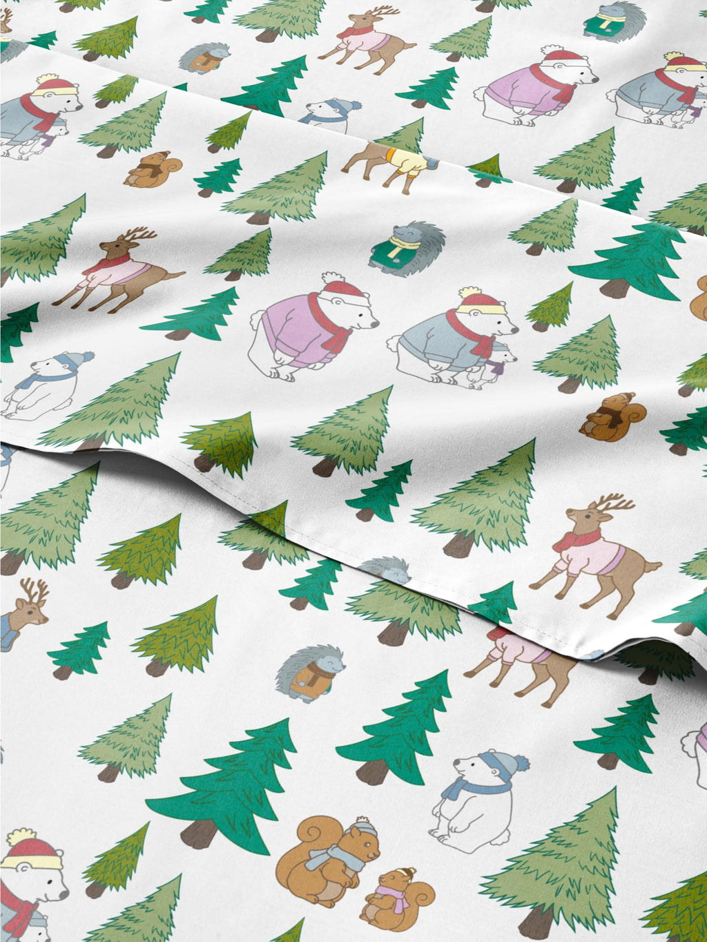 Komplet pościeli King Christmas Tree - Świąteczny wzór Xmas na lnie - Głębokie kieszenie - Dopasowany krój - 4 części - Bez zagnieceń - Wygodna i chłodząca świąteczna pościel zimowa - Łatwa w pielęgnacji - Przyjazna dzieciom