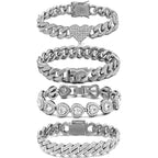 4PCS Gold Bracelets for Women Silver Clustered Tennis Bracelet for Women Heart Round Diamond Cuban Bracelet Layered Link Bracelet Set Fashion Jewelry for Women Set