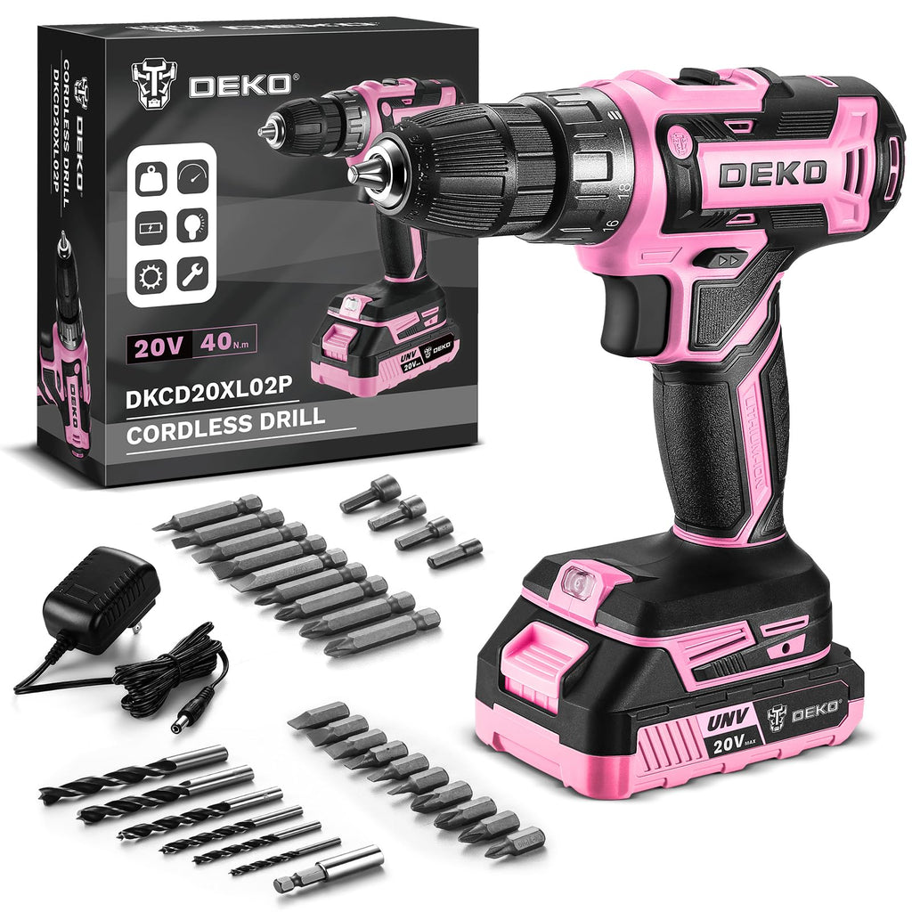 Power Drill Cordless: DEKO PRO Cordless Drill 20V Electric Power Drills Set Tool Drills Cord-less Set with Battery and Charger