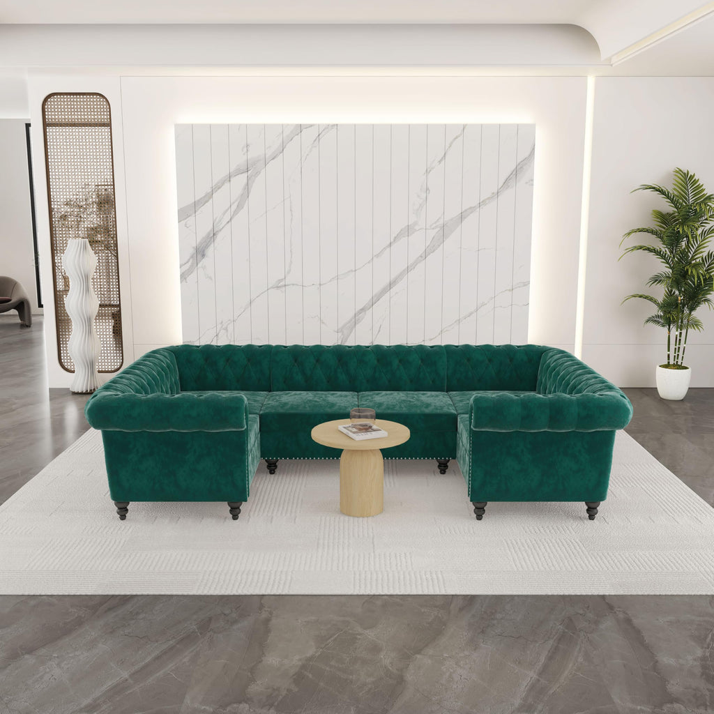 AVZEAR 3 Pieces Sectional U-Shaped Sofa, Leather Modular Sectional Couches Chesterfield Sofa Set, Modern Living Room Furniture Sets Upholstered Couch Set for Living Room, Office and Apartment, Black