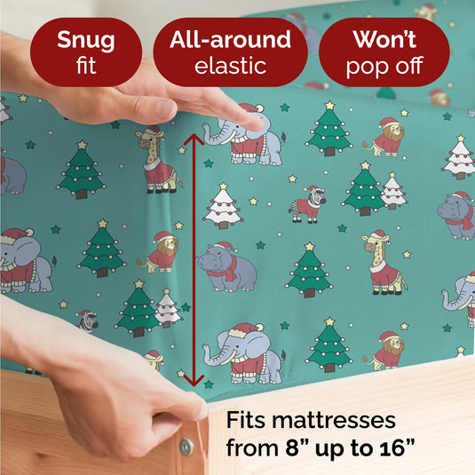 King Christmas Tree Sheet Set - Holiday Xmas Pattern Linen Set - Deep Pockets - Snug Fit - 4 Piece - Wrinkle Free - Comfy & Cooling Festive Winter Bedding - Easy To Care For - Kid Friendly