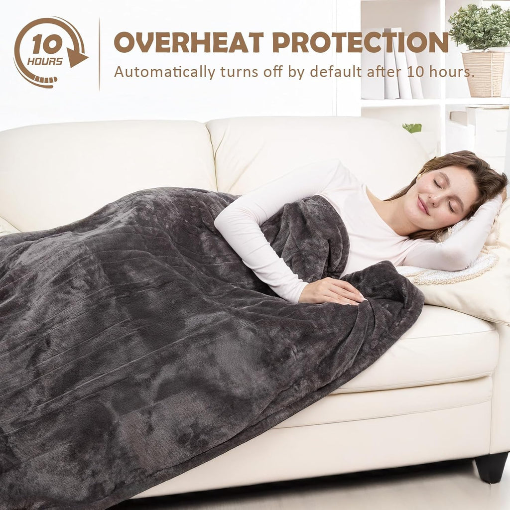 HOW'S MY HOUSE Heated Blanket 84" x 90", Dual Control Electric Blanket Queen Size with 10 Time Settings & 6 Heating Levels, Over-Heat Protection, Flannel Sherpa Super Cozy with ETL Certification, Gray