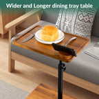 Solid Wood Acacia Wood Couch Table,360° Swivel Height Adjustable C Table with Phone & Tablet Stand,TV Trays for Eating on Couch, Bedroom or Livingroom, Oblong.
