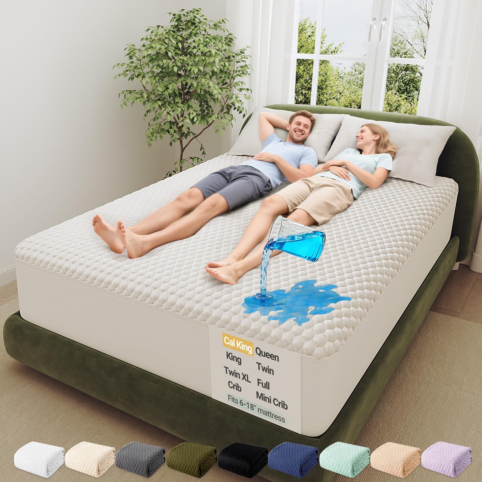 OhGeni 100% Waterproof Queen Size Mattress Protector,Soft Mattress Pad, Cooling Breathable Fitted Sheets,Washable Bed Cover,Non-Slip Deep Pocket,Noiseless for Bedroom
