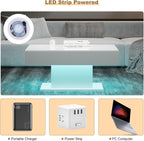 Led Coffee Table for Living Room, Living Room Table Rectangular Center Table, Modern High Glossy Wooden Coffee Tables with 16 Colors LED Lights for Dining Reception Room, White