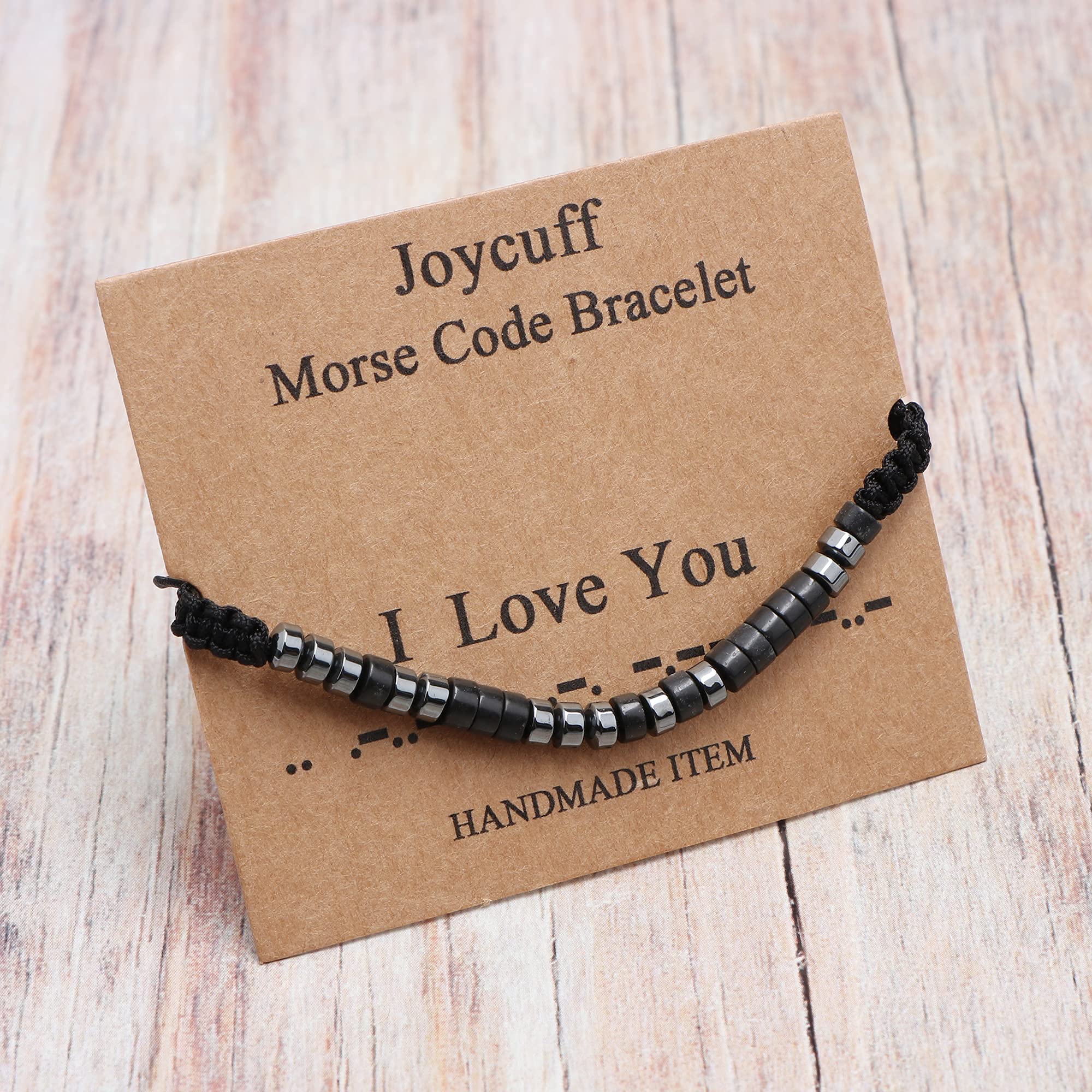 JoycuFF Bracelet pour hommes Cadeaux pour petit ami Je t'aime Bracelets en code Morse pour femmes hommes Fête des mères Cadeaux d'anniversaire uniques Bijoux Bracelet en cordon avec perles d'hématite noire Cadeau pour femmes