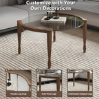 31.5" Round Glass Mid Century Modern Coffee Table with Wood Legs-Circle Tempered Glass Top Center Table, Unique Contemporary Center Table for Small Space