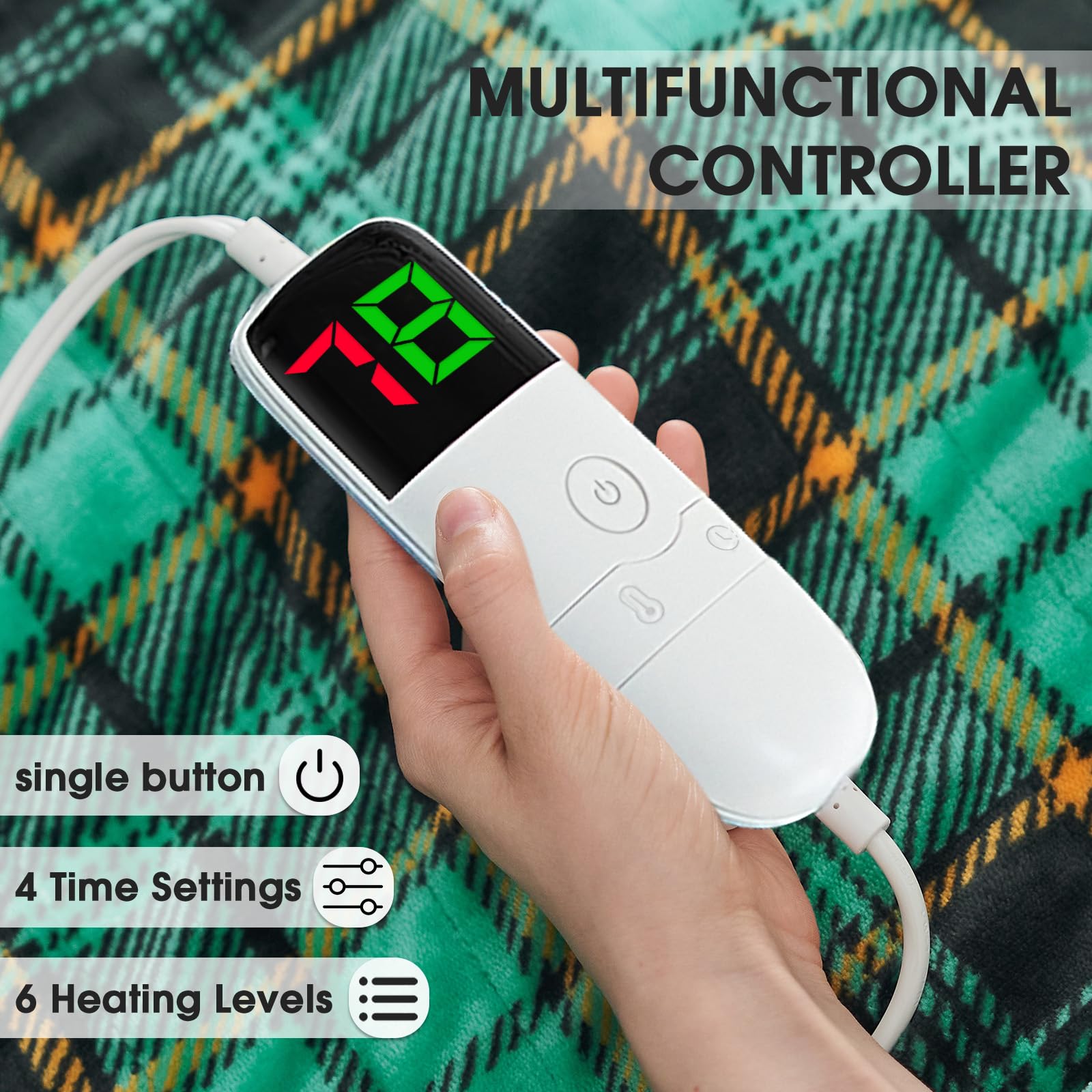 Elektrisch verwarmd deken, 50X60, verwarmingsdeken met 10 verwarmingsniveaus/8 uur automatische uitschakeling, marineblauw geruit Sherpa-dekenverwarmer voor volwassenen, wasbaar deken cadeau voor bank bed kantoor, ETL