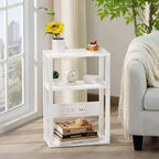 3-Tier Small Narrow Wood Side Table with Charging Station, Skinny Nightstand for Small Space, Slim Bedside Table with Storage for Couch, Thin End Table with USB Ports and Outlets, White