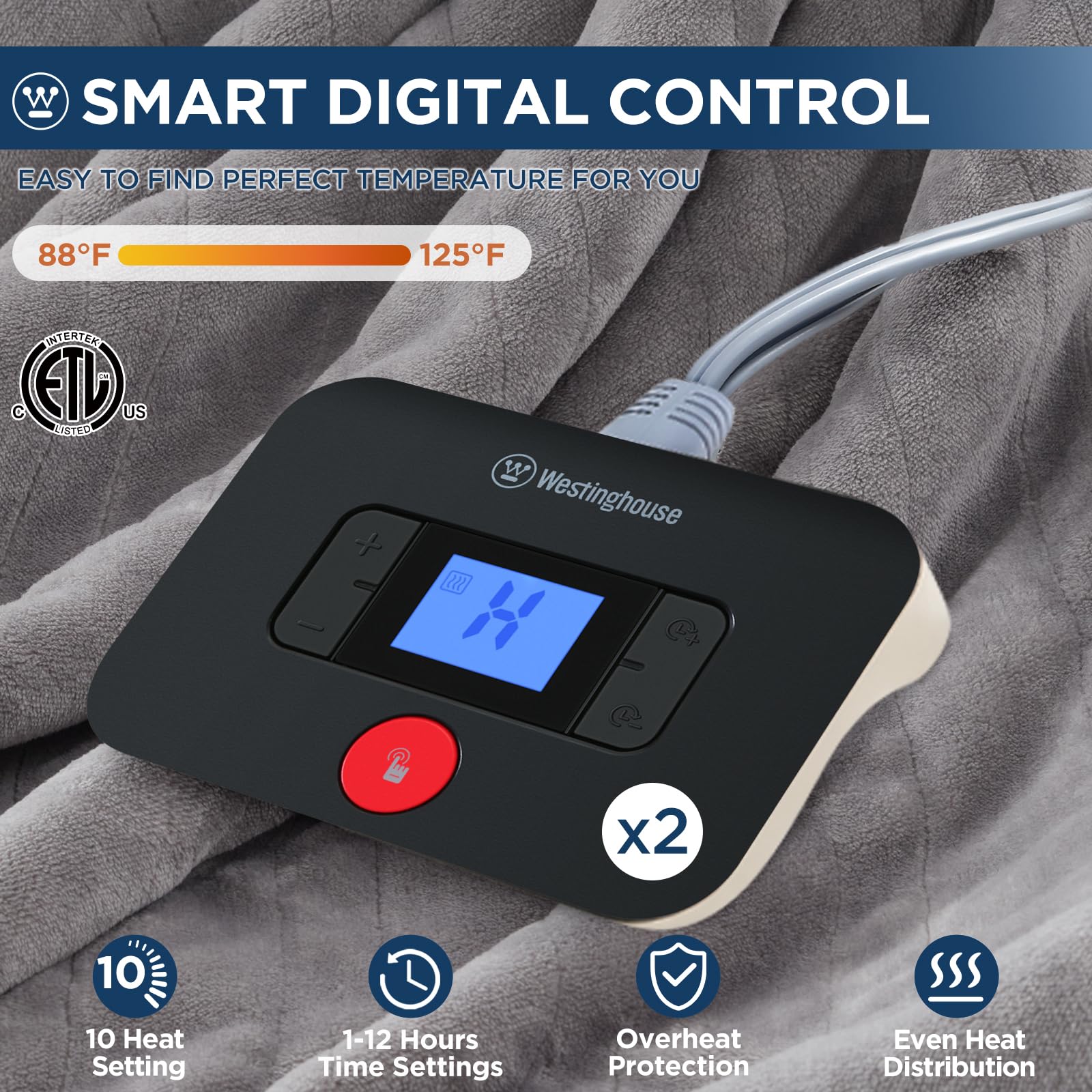 Manta eléctrica Westinghouse tamaño Queen, franela súper suave y acogedora 84" x 90" manta calefactable con 10 niveles de calentamiento rápido y apagado automático de 1-12 horas, lavable a máquina, certificación ETL y FCC, beige