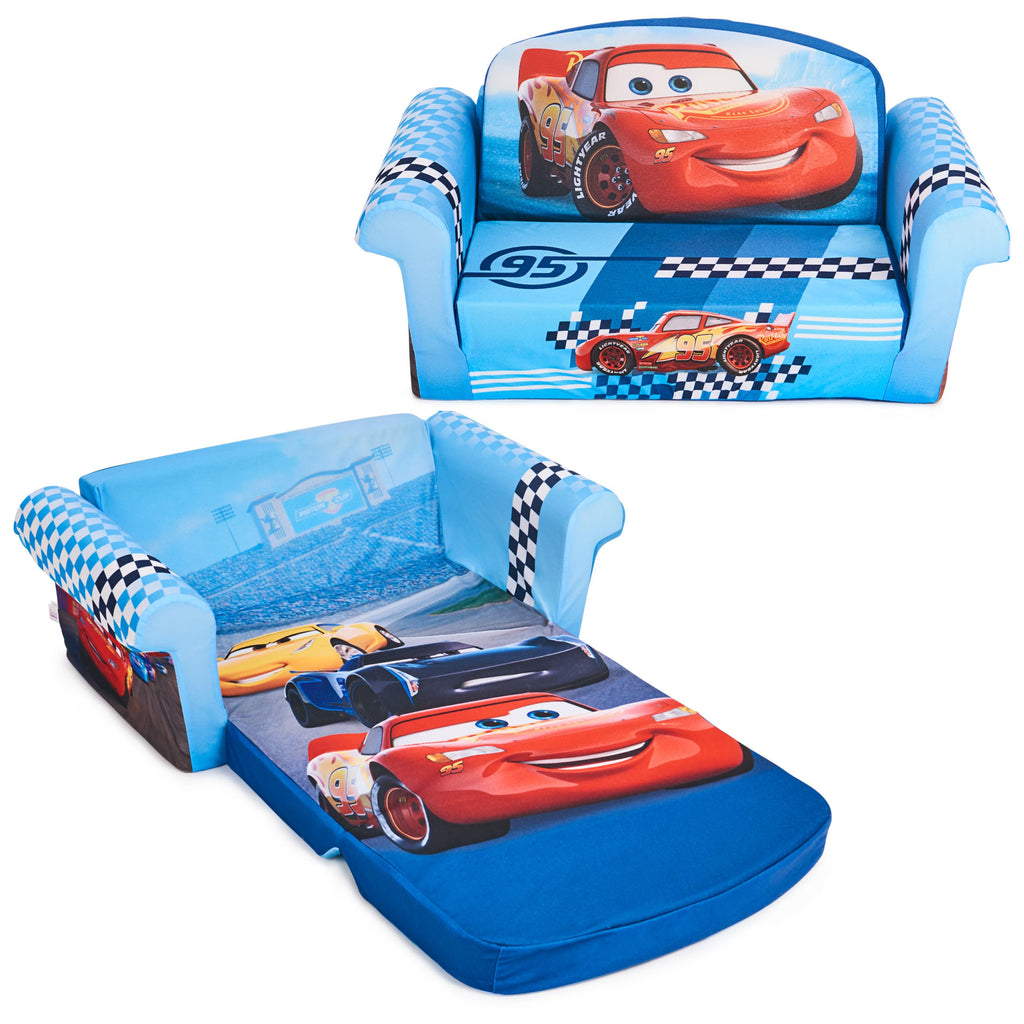 Meubles Marshmallow, canapé compressé en mousse 2-en-1 pour enfants à ouverture rabattable, Cars de Disney, multicolore