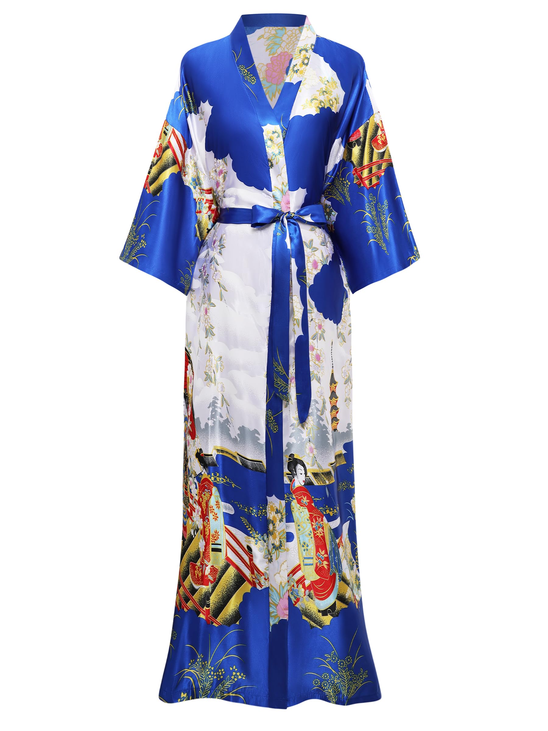 PRODESIGN Kimono Robe for Women - Long Satin Sleepwear Silky Kimono Cover-Up Nightgown Japanese Bathrobe Loungewear Blouse