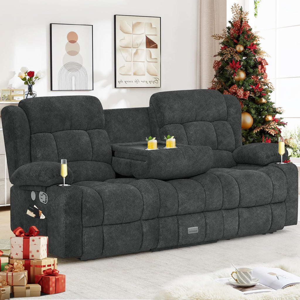 Loveseat Recliner Sofa, Flip Middle Backrest Design PU Leather 3 Seat Reclining Sofa with Storage Drawer, Manual Couch for Living Room/RV (Black, PU)