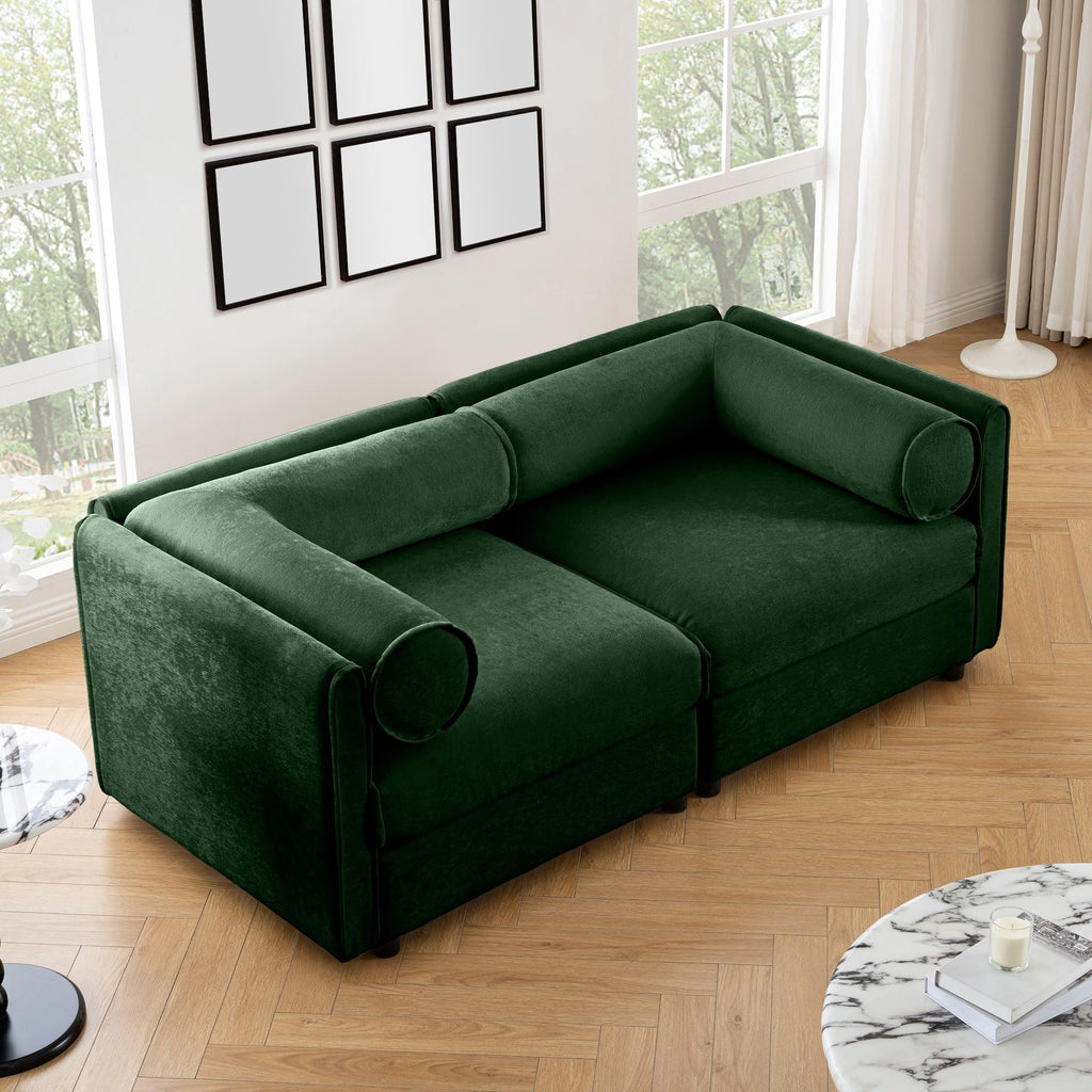 Large Sectional Couches for Living Room, Corner Couch with Storage Chenille Sectional Sofa, Cylindrical Backrest and Armrests 6 Seats,Green