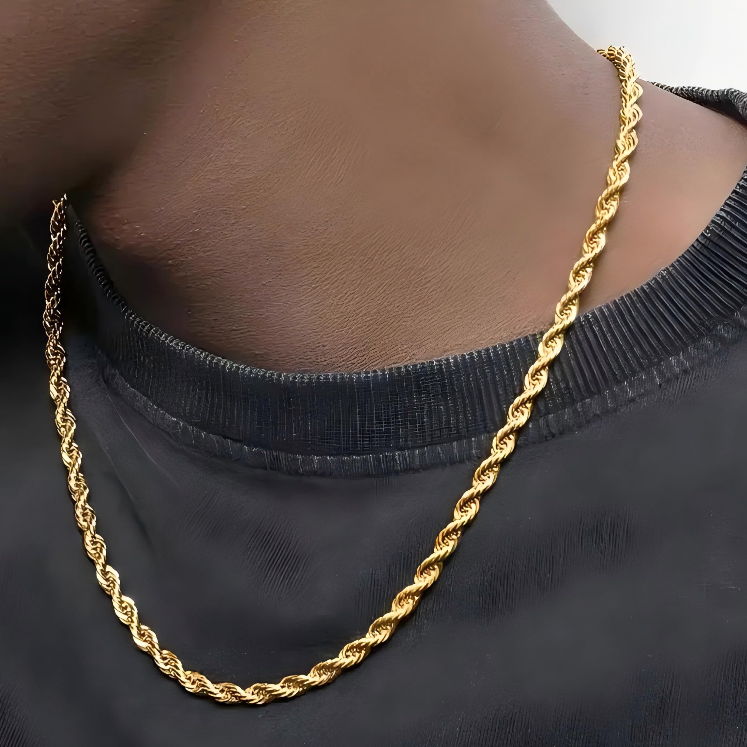 Colar de Corrente de Corda Maciça em Ouro Amarelo 14K Nareteri para Mulheres e Homens com Fecho Lagosta, 1,55mm, 16 polegadas