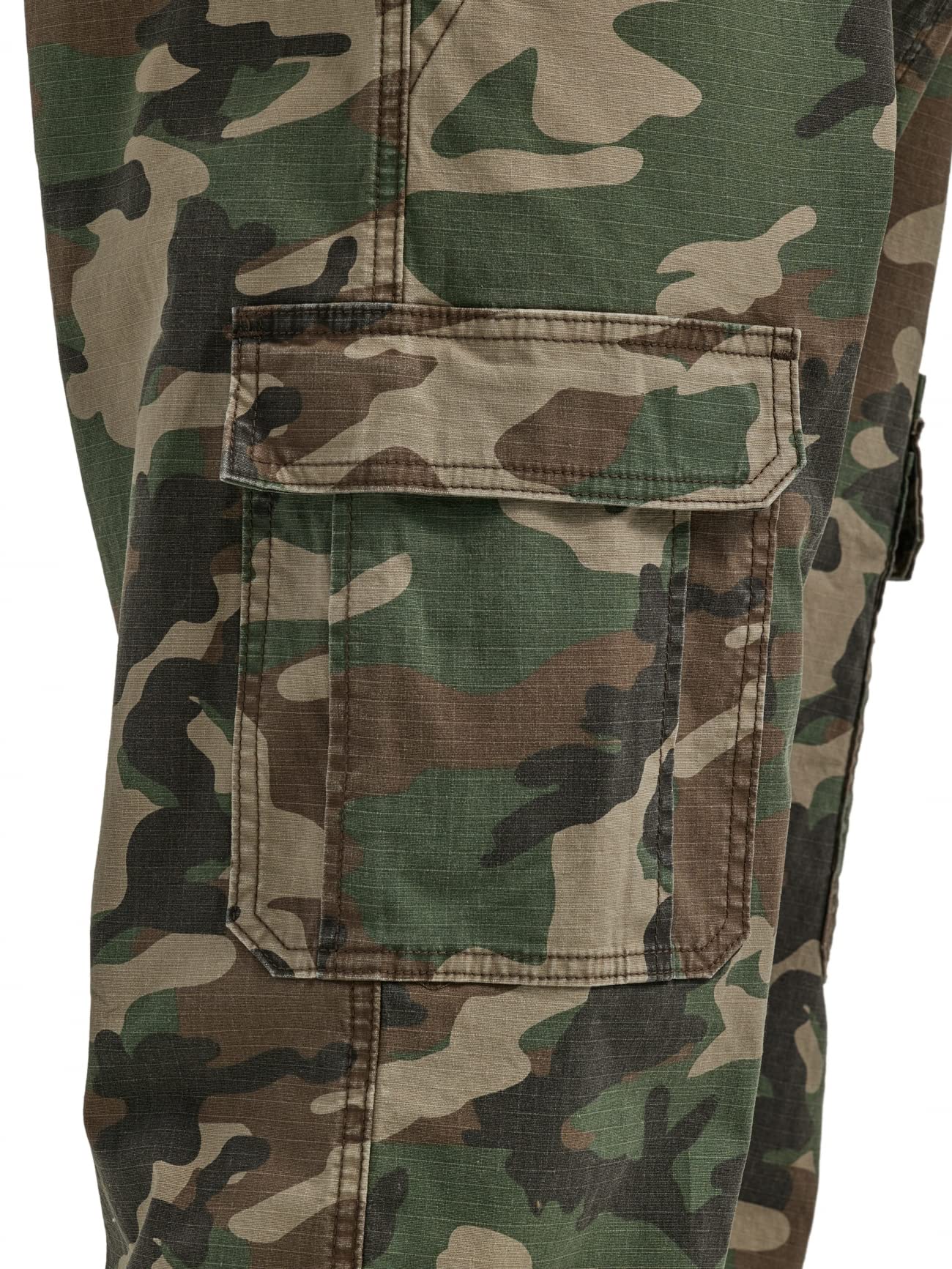Wrangler Authentics Men's Relaxed Fit Stretch Cargo Pant, Green Brown Camo, 34W x 30L