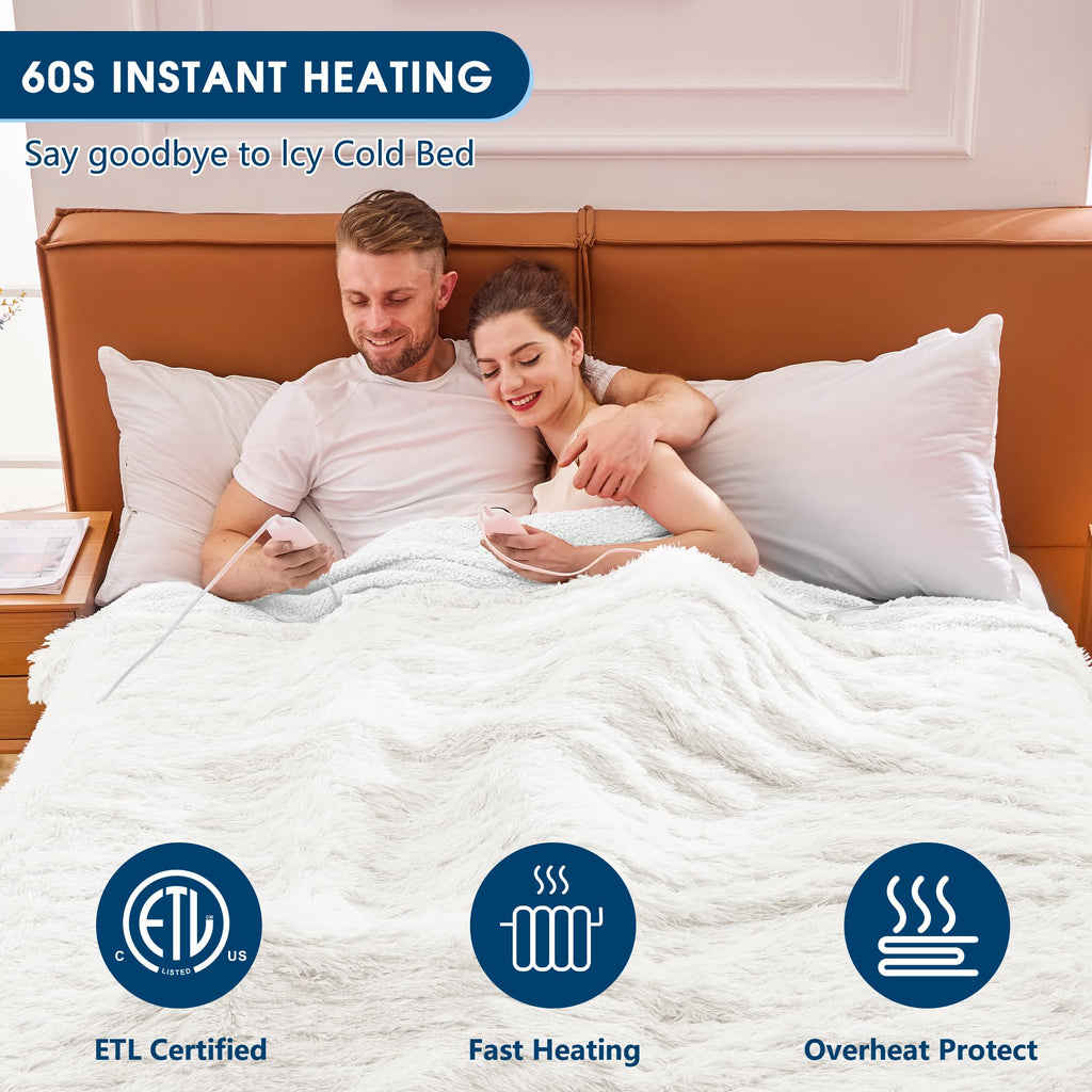 Elektrische Heizdecke mit Kunstpelz, Größe mit flauschigem Sherpa-Rücken, wärmende Plüschdecke Geschenk, weiche Heizdecken mit 10 Wärmeeinstellungen, 5 Zeiteinstellungen, ETL 50"x60", Anthrazitgrau