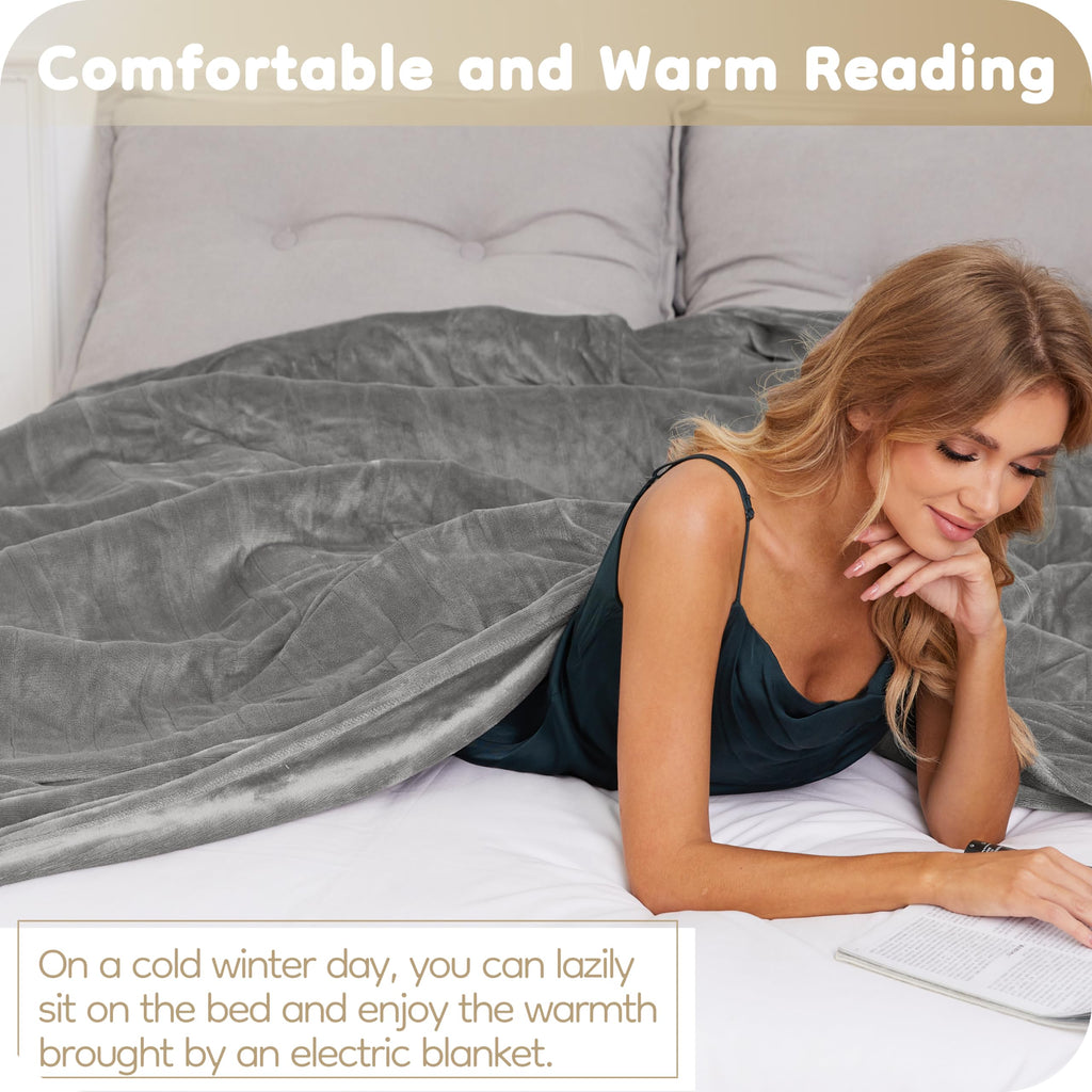 Elektrisch verwarmd deken 72" x 84" volledige maat flanellen stof met 4 verwarmingsniveaus & 10 uur automatische uitschakeling, ademend warm en wasbaar voor zacht en bed - lichtgrijs