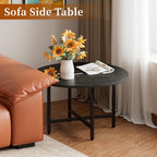 Coffee Table, 23.6" Small Coffee Tables, Black Round Coffee Tables for Living Room, Floor Table for Sitting on The Floor, Center Coffee Table with Metal Frame for Office Apartment Home