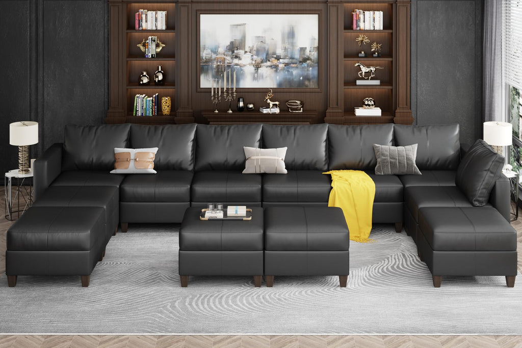 EASE MOOSE Brown Modular Sectional Couch with Storage, Faux Leather Sectional Modular Sofa or Living Room