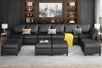 EASE MOOSE Brown Modular Sectional Couch with Storage, Faux Leather Sectional Modular Sofa or Living Room
