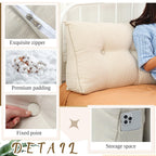 Wenqik Wedge Pillow Queen Triangular Headboard Bed Reading Backrest Back Support Long Pillow with Removable Cover for Dorm Room Supplies Housewarming Gift(Beige)