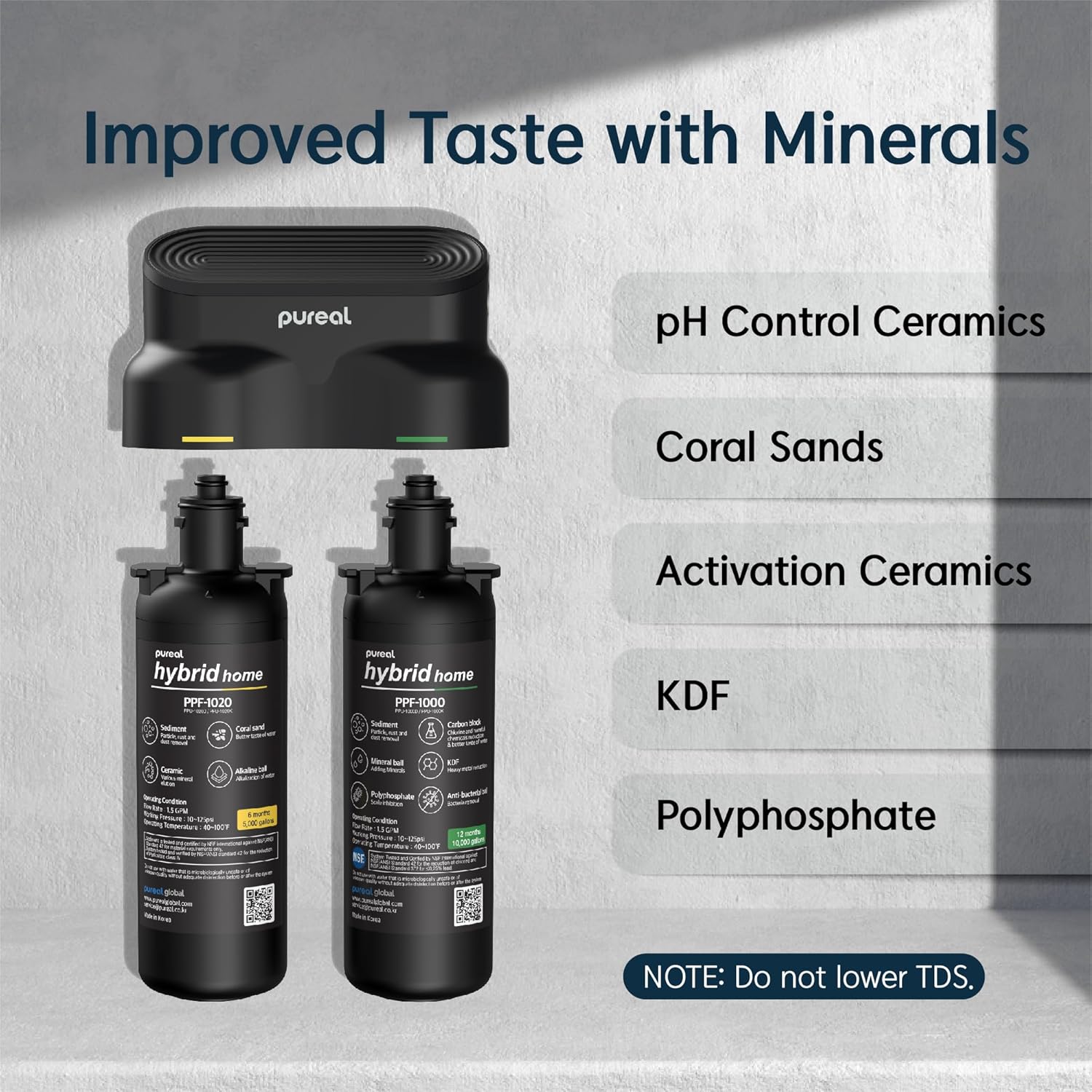 Pureal Hybrid Home PPU-1020K 2 Stage Under Sink Water Filter System, 10K Gallons, NSF/ANSI 42&372, Mineral Sediment Carbon Block KDF Polyphosphate Filter for Scale & Lead & Chlorine