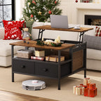 FABATO Flip Top Coffee Table, Square Coffee Tables Metal Wood, Farmhouse Lift Up Coffee Table Cocktail Table with Wire Mesh Barn Door and Storage, Steel Frame, Small Tea Table for Living Room, Black