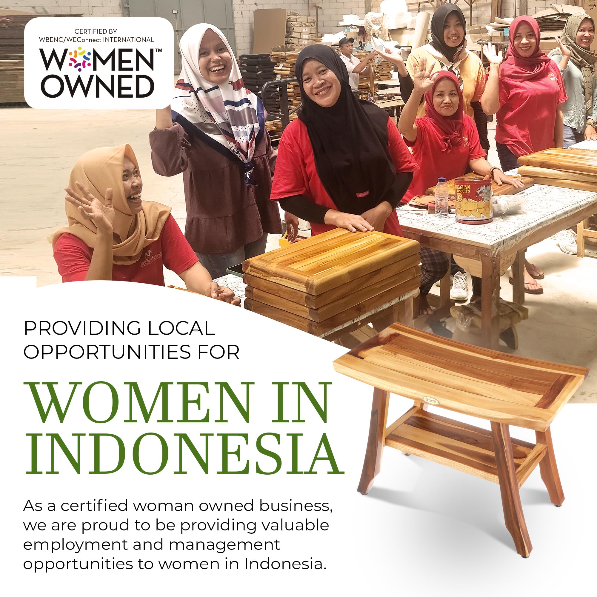 EcoDecors 24 Inch Satori Natural Teak Waterproof Teak Wood Shower Bench Stool Seat Chair for Inside Shower Provides Safety, Storage, and Organization for Bathroom Accessories