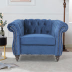 LEVNARY Three-Seat Velvet Sofa, Large Sofa Classic Tufted Chesterfield Settee Modern 3 Seater Couch Furniture Tufted Back for Living Room, Blue