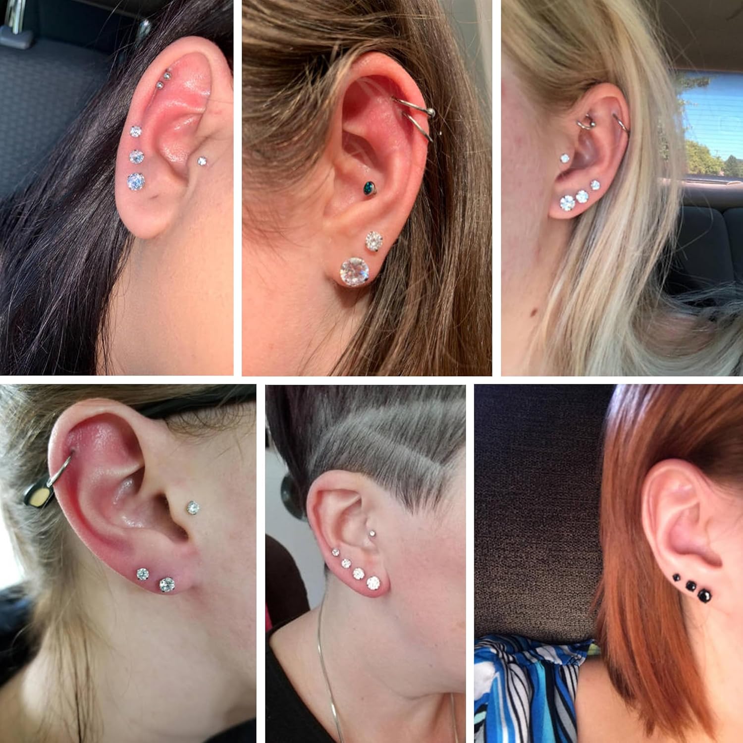 ORAZIO 6Pairs Hypoallergenic Flat Back Earrings 316L Stainless Steel Studs for Sensitive Ears, 3-8mm Cubic Zirconia, Stylish Jewelry for Women Men - Silver