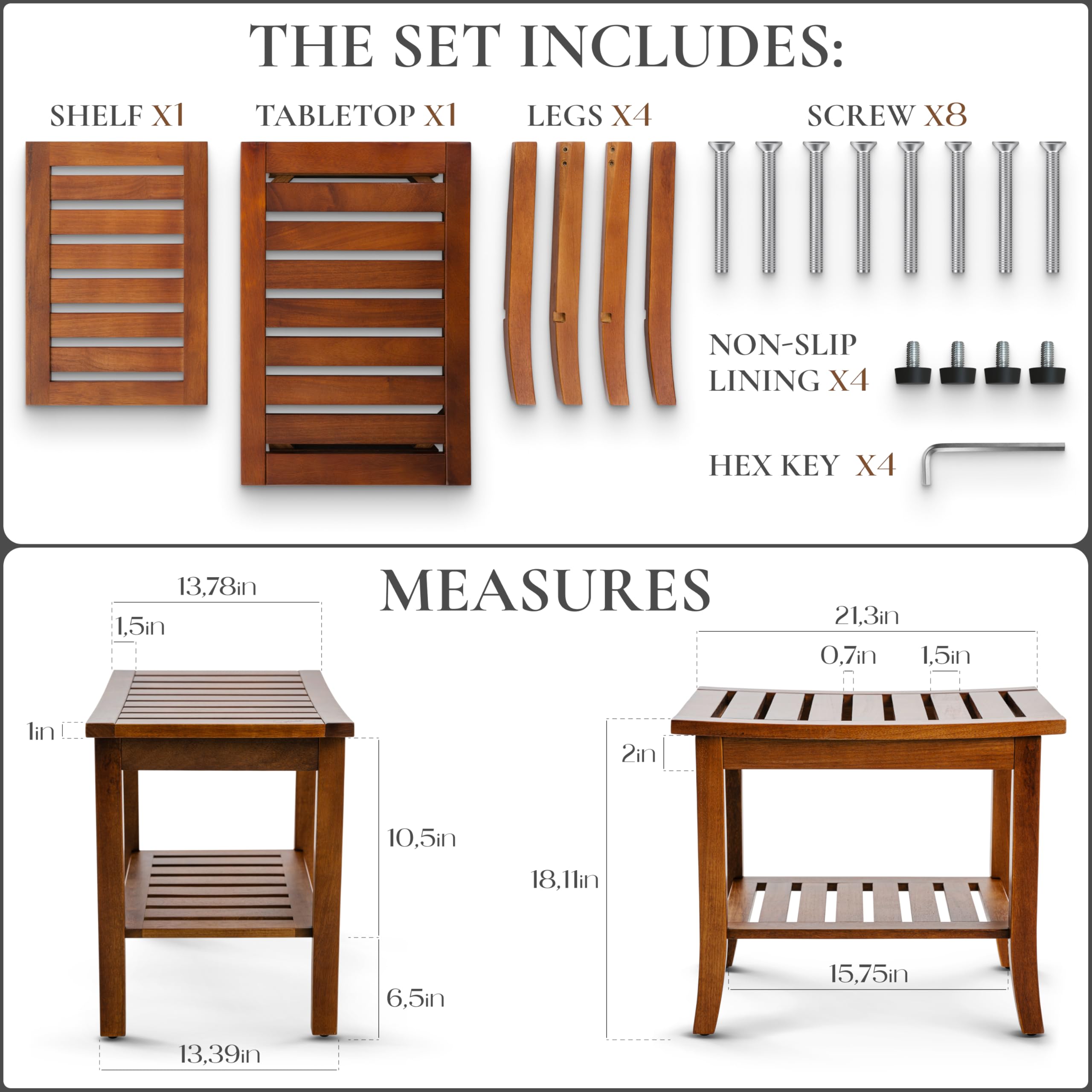 Teak Shower Bench with Storage Shelf, Shower Stool for Inside Shower, Waterproof Shower Bench Seat, Shower Chair for Inside Shower, Wood Bench, Bathroom Bench, Wooden Stool for Adults Sitting